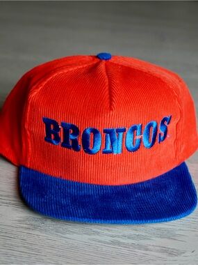 Broncos Corduroy Two-Tone Snapback Hat in Red and Blue